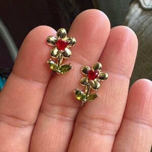 Floral Gold and Red Earrings
